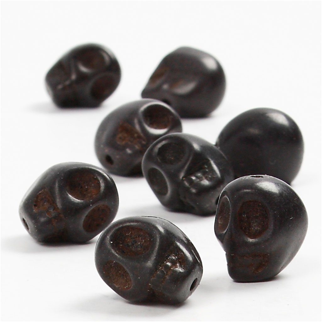 Howlite Beads, D: 12 mm, black, skull, 32pcs