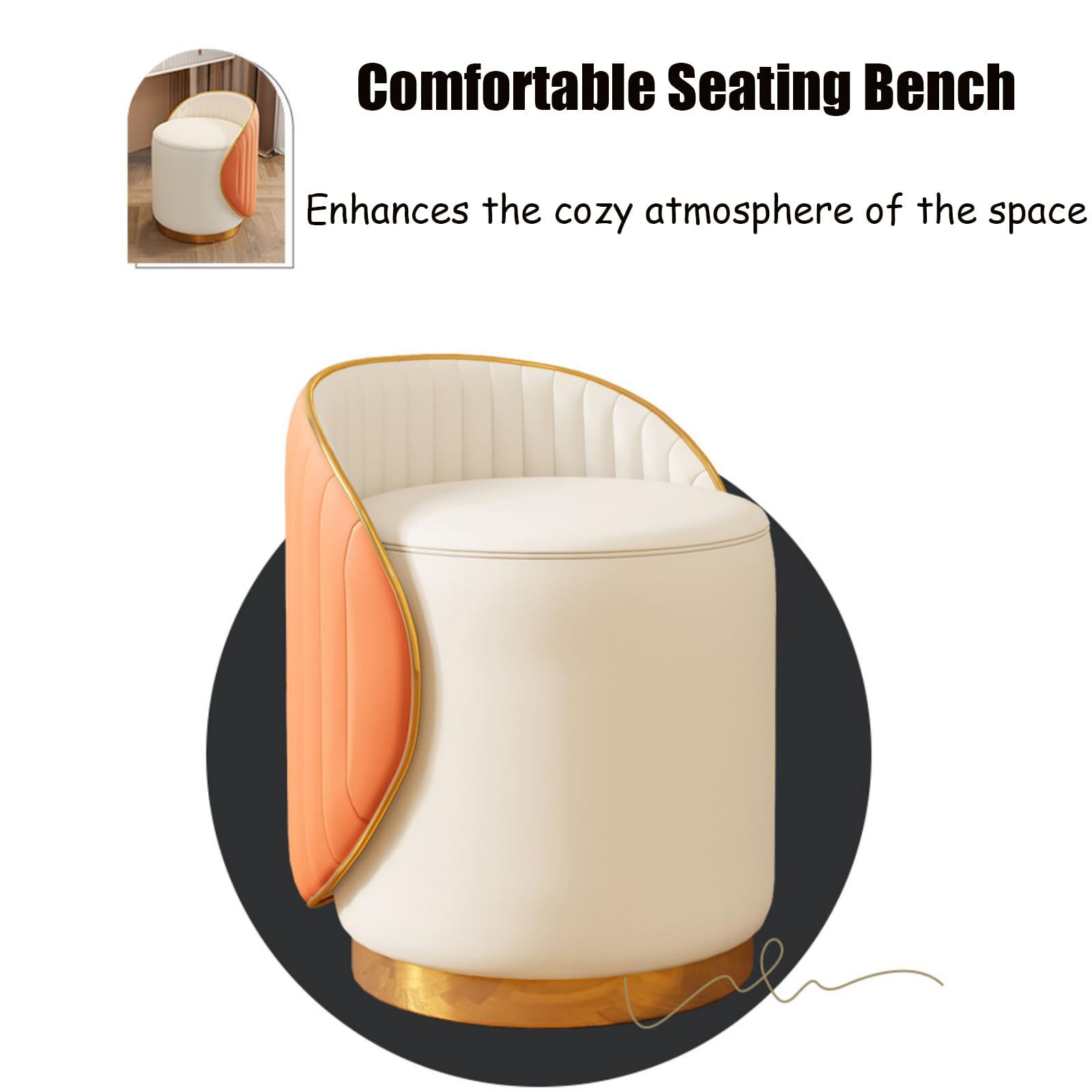 Slish Schminkstuhl, 360° drehbar, gepolsterter Make-up-Hocker mit weichem Leder und Rückenlehne, ideal für Schlafzimmer und Wohnzimmer, stilvolle und bequeme Sitzmöglichkeit, Grau