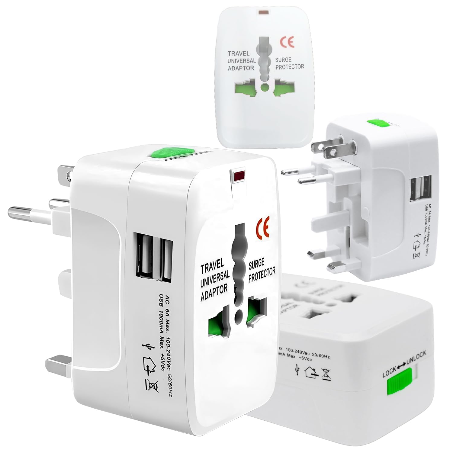 Pivalo Universal Travel Adapter with Dual USB AC/DC 6A/5V Charging Ports 1000mAh All in one Multipurpose Power Plug Portable International Travelling for Phone Camera Laptop (Pack of 1, White)