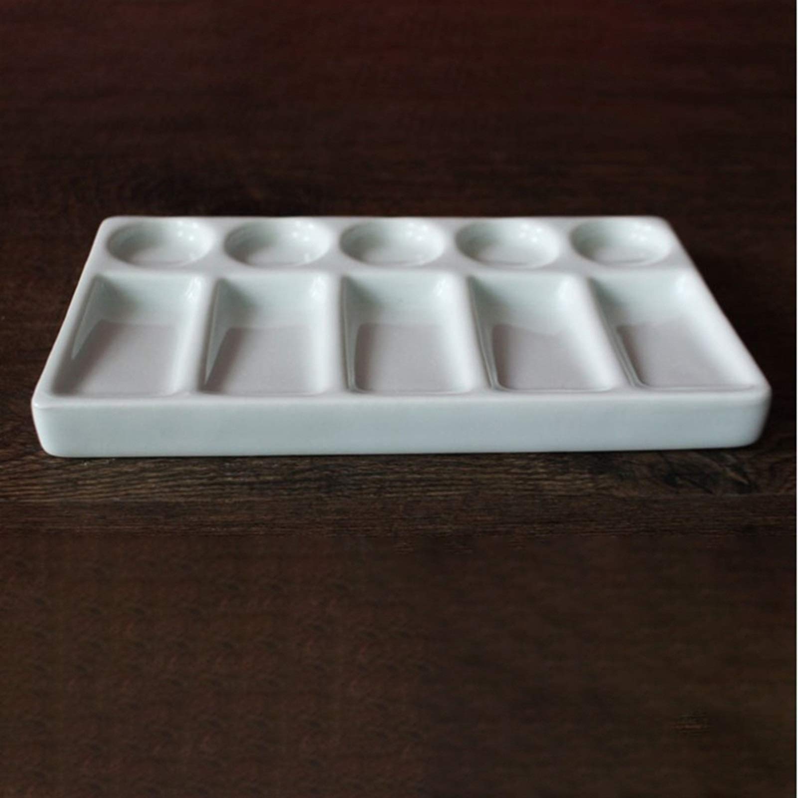 Paleta de cerámica para artistas, 10 agujeros, rectangular, acuarela y gouache, edición limitada, hecha a mano, porcelana blanca