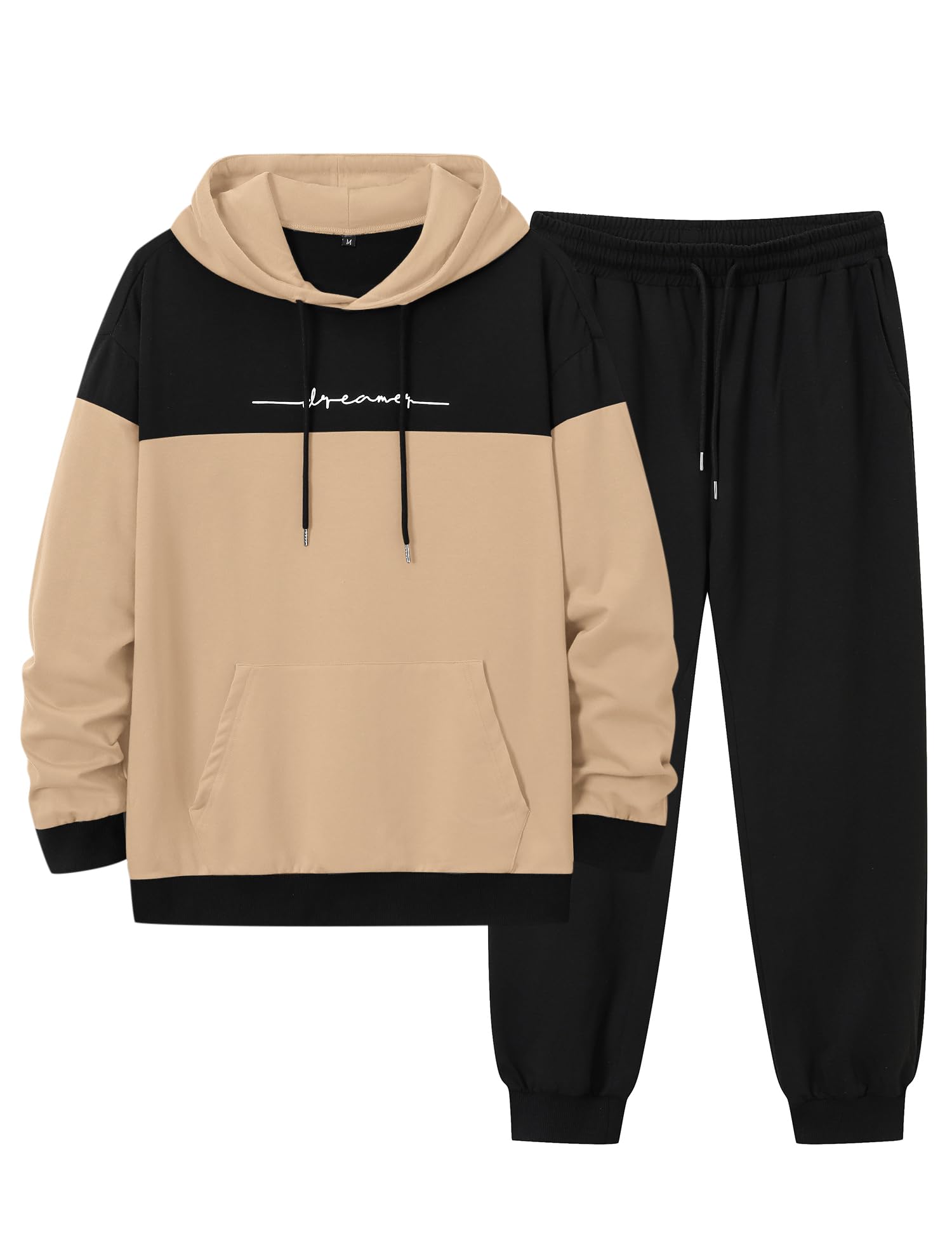 Babioboa Mens Hooded Tracksuit 2 Piece Color Block Fleece Sweatsuit Jogging Sport Suit Letter Hoodie and Sweatpant Set