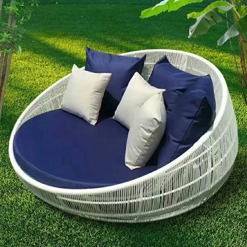 BRISHI Outdoor/Pool Side/Garden/Balcony/Porch/Backyard/Terrace/Patio/Beach/Sofa Sunbed Wicker and Rattan Daybed (White/Blue)