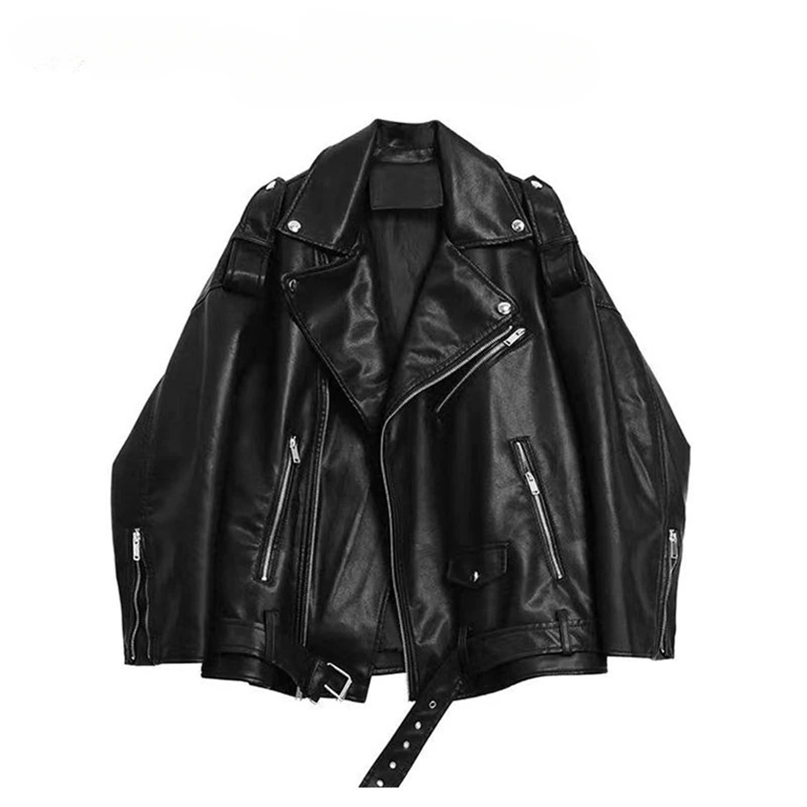 Chaqueta Cuero Mujer Chaqueta y abrigo de cuero for mujer, estilo hip hop callejero, holgado, con cremallera, unisex, for motocicleta Para salir