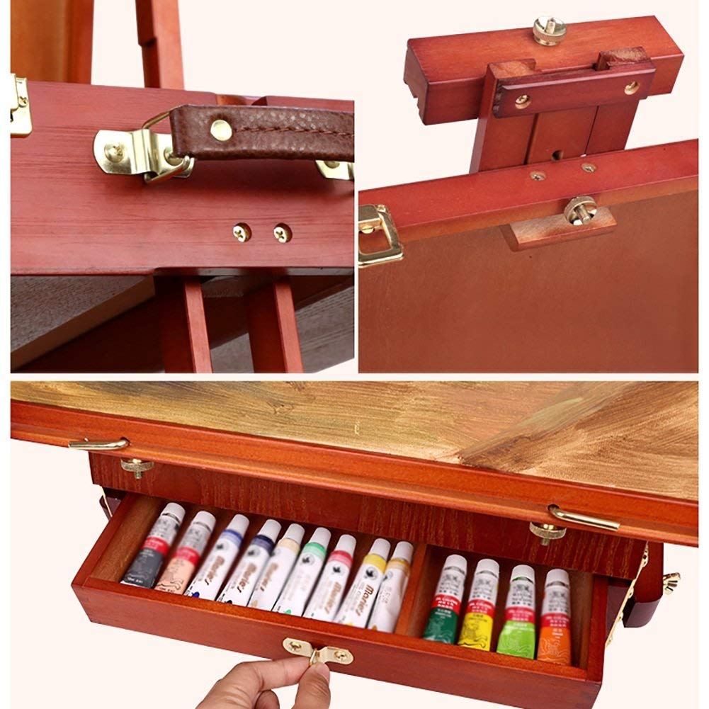 Chevalets, chevalet rétro Marron Peinture à l'huile boîte de Peinture Portable boîte à Outils de Coloration à l'huile boîte d'image de Croquis Portable avec Sangle Fournitures d'art