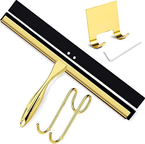 Miniatura 1 de Escobilla de ducha para puertas de vidrio, escobilla de baño de 14 pulgadas con hoja de silicona de repuesto, gancho para puerta de ducha y gancho