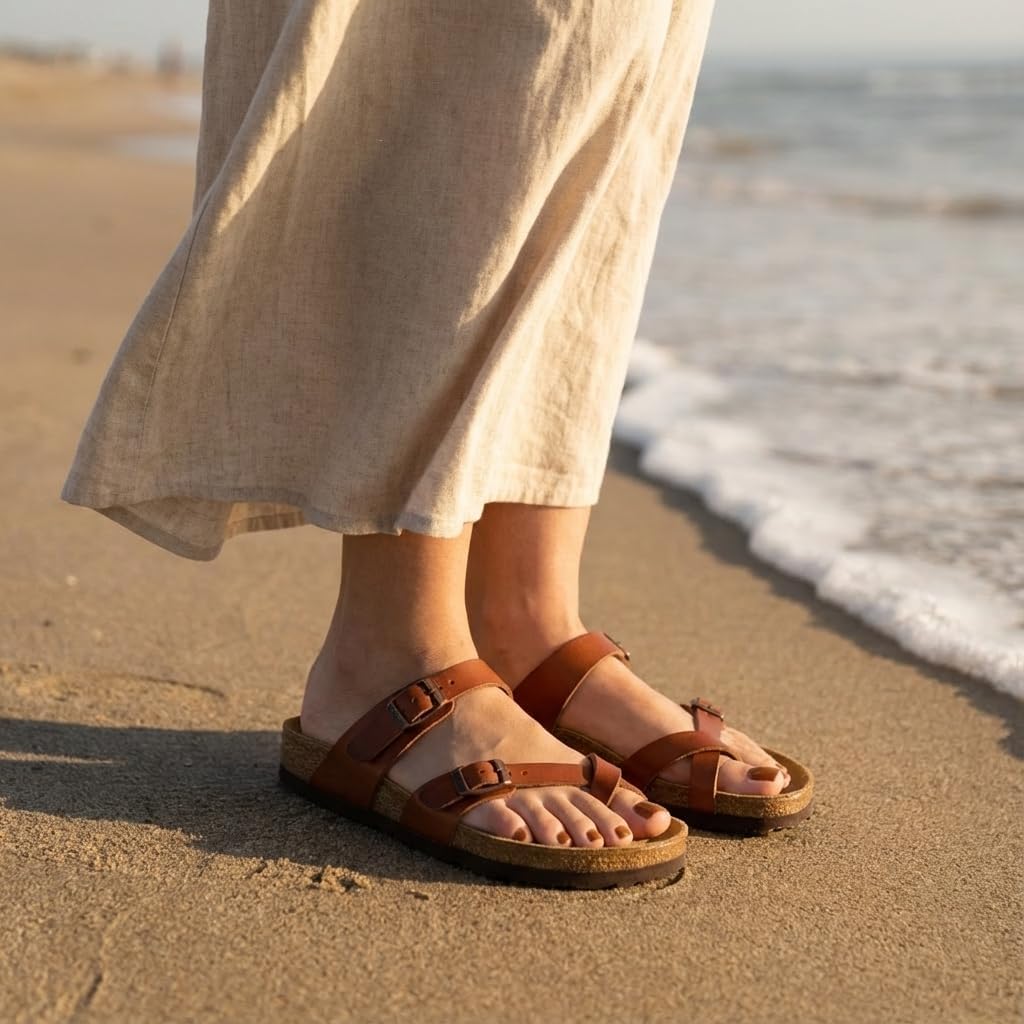 CUSHIONAIRE Luna Sandals for Women, Cork Footbed Womens Sandals for Summer Comfort with Adjustable Straps, Wide Width Available - Image 8