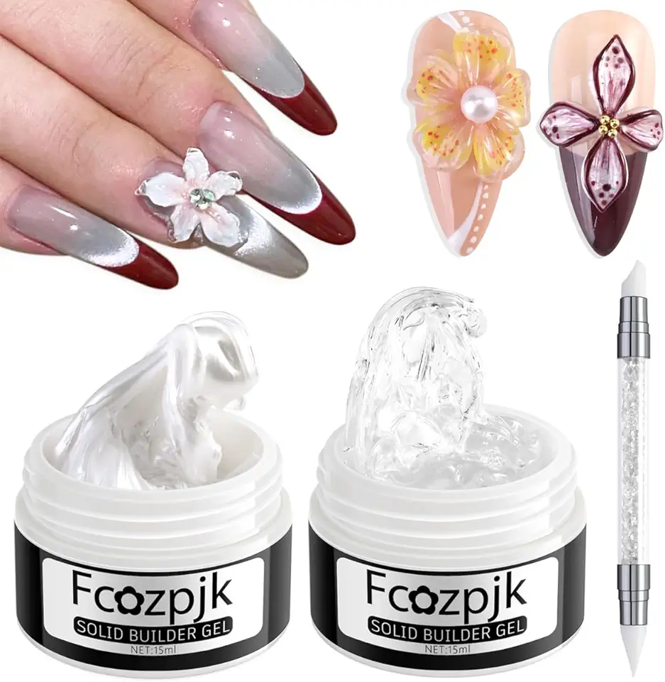 Gel De Construção Sólida Para Unhas, Branco Perolado E Transparente, Unhas Duras Antiaderentes Com Caneta Escultura Silicone, 3D, Iridescentes, Suprimentos Salão Manicure