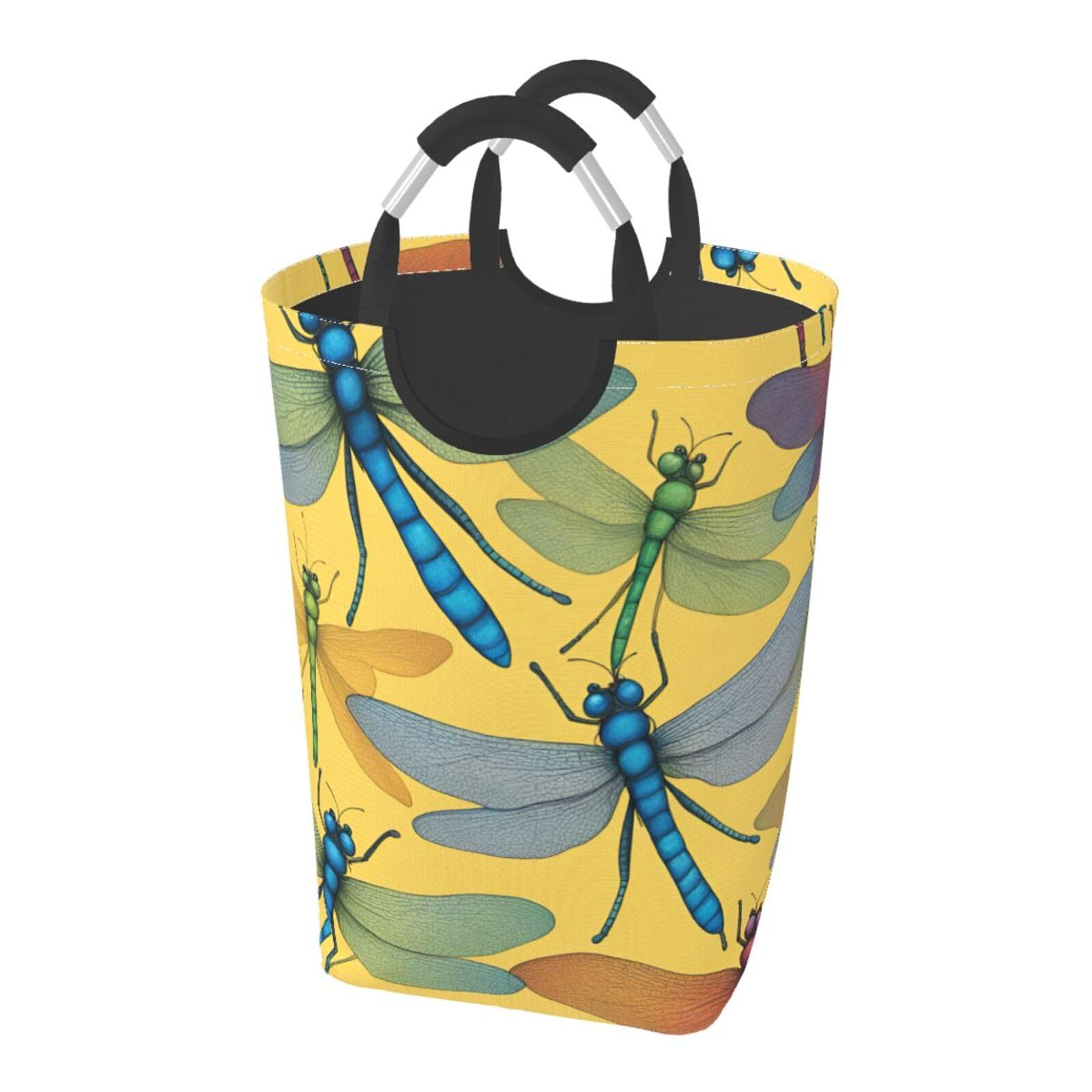 Colorful Dragonfly Print Laundry Hamper Collapsible Baskets With Handle Dirty Clothes Hamper Bag For Dorm Family Bathroom Decor Storage ﻿