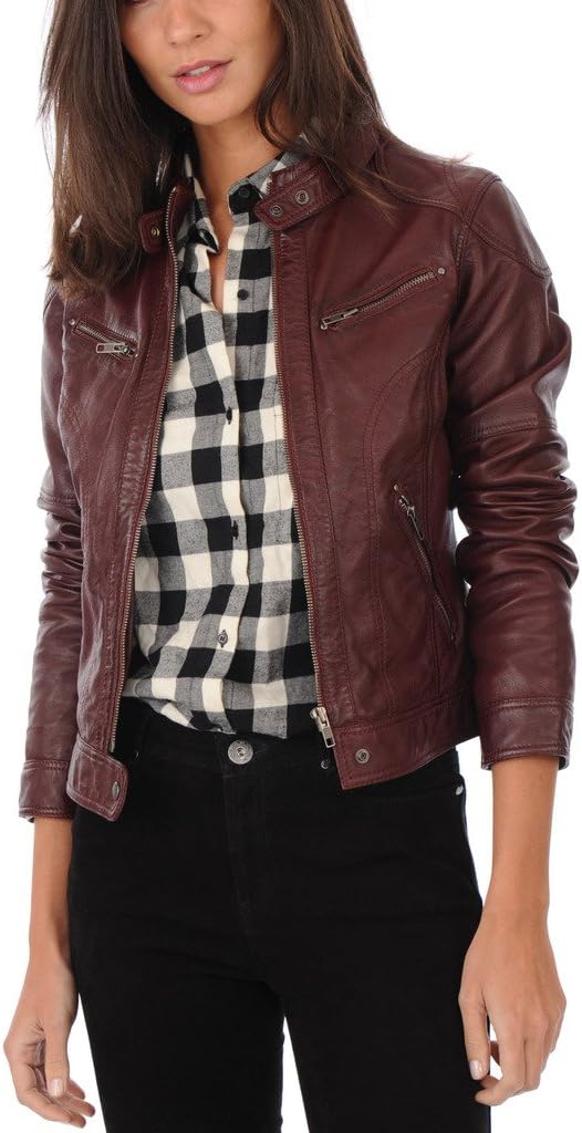 Women's Shaded Brown Lambskin Genuine Leather Moto Biker Jacket