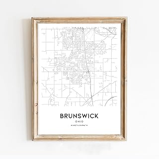 Modern Black & White Poster of Brunswick Oh City Ohio | 11x17 12x18 16x24 24x36 Unframed Print Wall Art | Minimalism Hometown City Traveler Gift | Minimalist Home Office Decor
