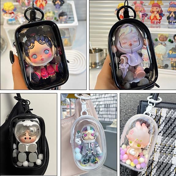 Miniatura 2 de MuagoChic Bolsa de exhibición transparente con llavero, caja ciega, bolsa de exhibición de muñecas, bolsa portátil a prueba de polvo para figuras de