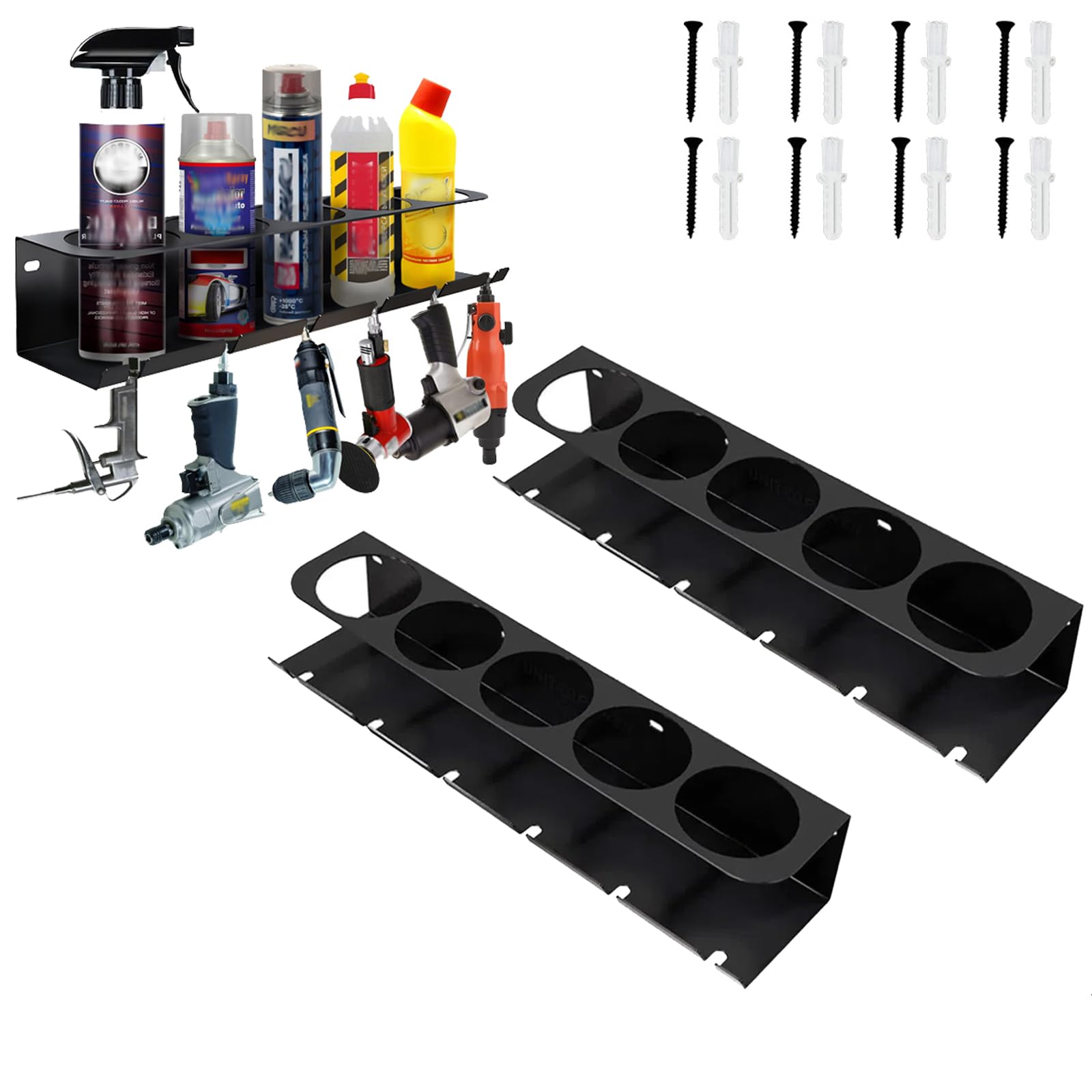 2 PCS Dosenhalter Werkstatt Sprühdosenhalter Spraydosenhalter Airbrush Halter Organizer Werkstatt Halterung mit 5 Löchern & 6 Dosenhalter Schlitzen für Garage Werkzeug Wandhalterung Regal