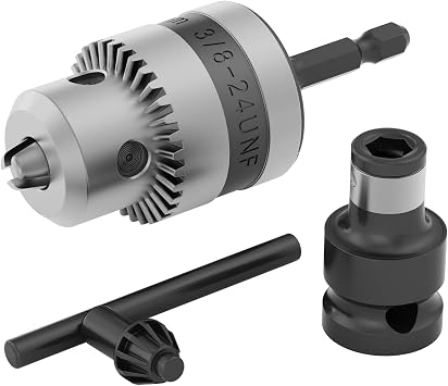 3/8 Drill Chuck with 1/4 Quick Change Hex Drive, Convert Impact Driver Hammer and Wrench to Drill