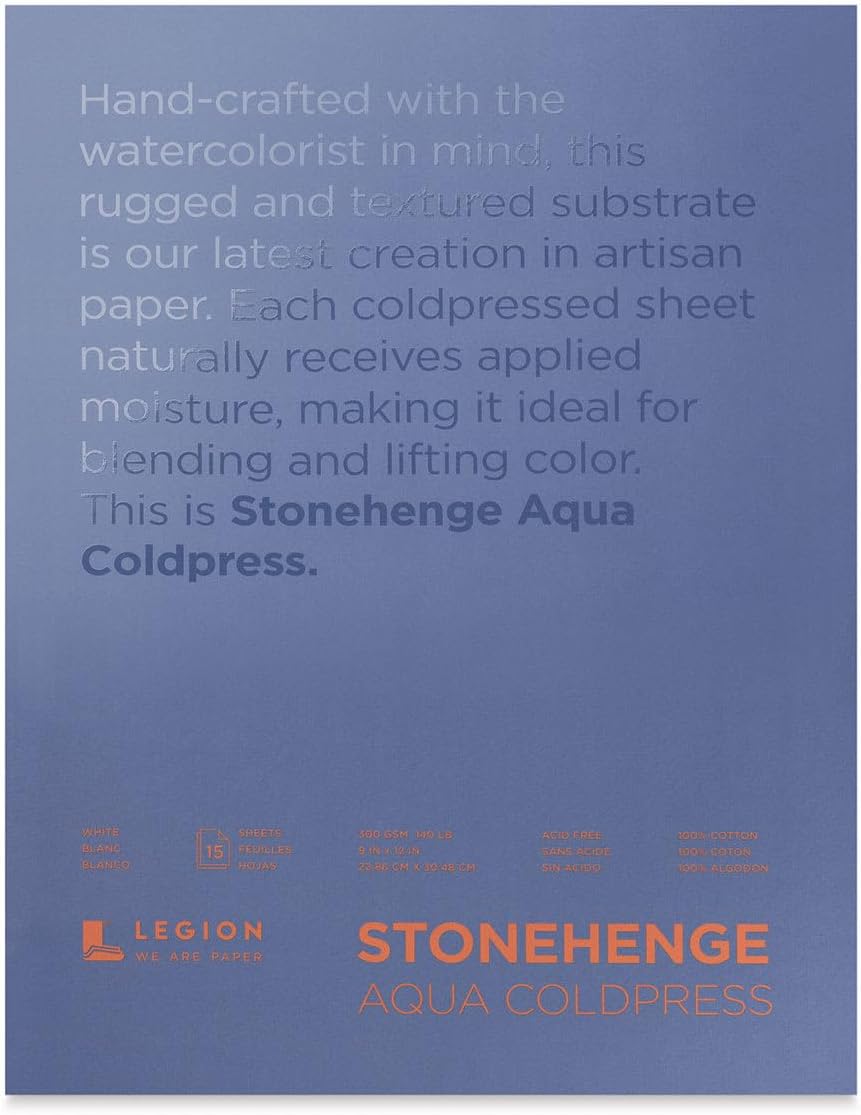 Stonehenge Aqua White Medium Weight Block, 140lb, Coldpress, 15 Sheets for Wet and Dry Media (9X12)