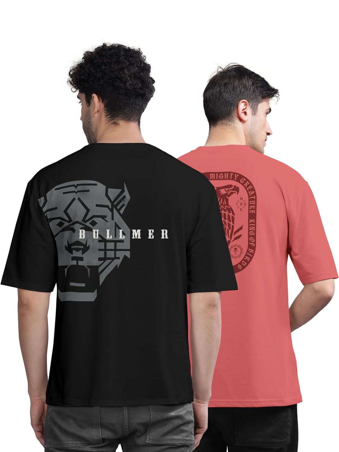 BULLMER Trendy Front and Back Printed Oversized Round Neck T-Shirt for Men – Pack of 2