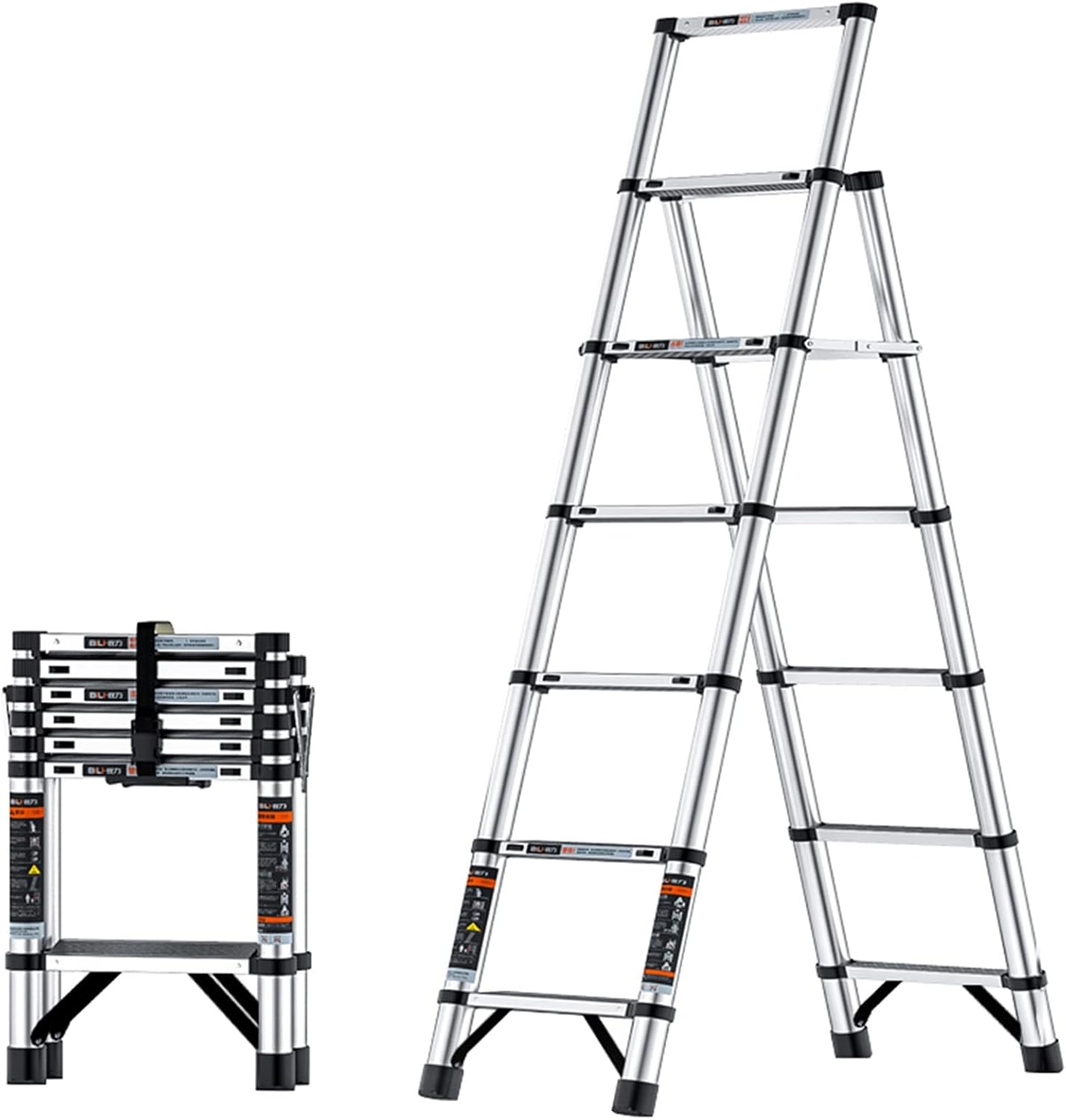 Aluminum Herringbone Telescoping Extension Ladder with Handrails, 3.5ft/4.5ft/5.5ft High Collapsible Telescopic Ladder, Easy to Storage (Size : 1.66m/5.5ft)