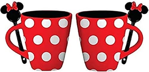 Disney Minnie Dress - Taza de lunares de 11 onzas con cuchara, color rojo y blanco