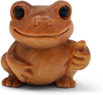 Mini Wooden Figurine Funny Desk Toy, Cute, Quirky Collectible, Unique Gift for Office or Home Decor Shelf Display - Frog