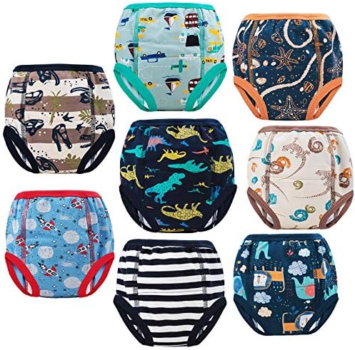 MooMoo Baby 8 Packs Potty Training Pants Cotton Absorbent Training Underwear for Toddler Baby Boy 3T