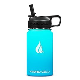 HYDRO CELL Stainless Steel Insulated Water Bottle with Straw - For Cold & Hot Drinks - Metal Vacuum Flask with Screw Cap and Modern Leakproof Sport Thermos for Adults (Teal/Blue 14oz)