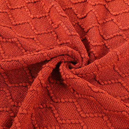 Battilo Home Rust Red Throw Blanket For Couch, Knit Fall Throw Blanket, Soft Fall Decor Throw With Tassel For Foot Of Bed, 50"X60" #TOP6