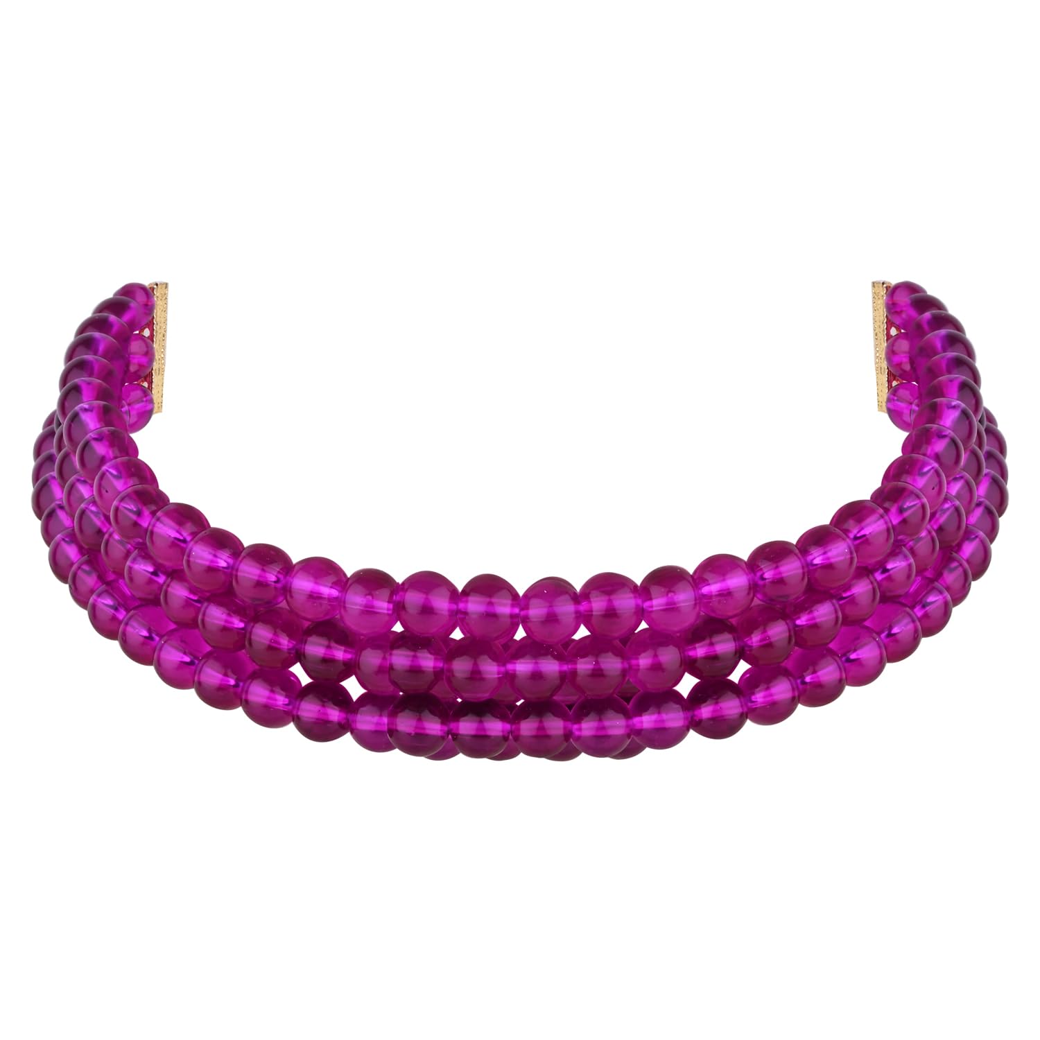 Gold Plated Handcrafted 3 Layer Light Weighted Pearl Choker Necklace Jewellery Set For Women-image-26