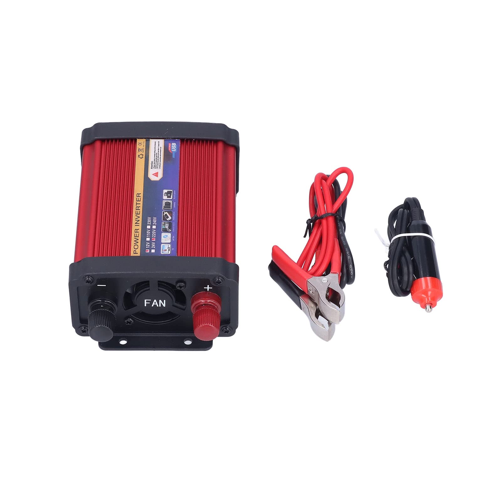 500 W Auto-Wechselrichter, modifizierte Sinuswelle mit Zwei USB-Anschlüssen und Wechselstrom-Steckdose für Urlaub, Camping, Roadtrips, 12 V bis 110 V–220 V
