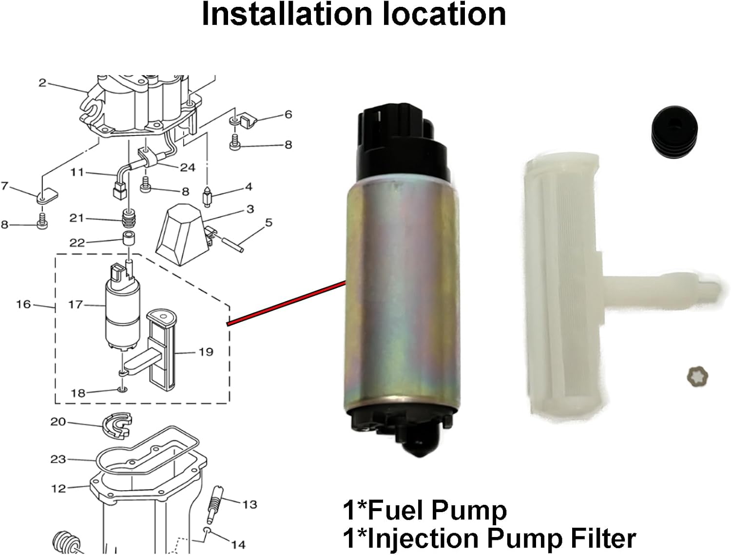 6C5-13907-00-00 6C5-13910-10-00 Fuel Pump Kit Fit for Yamaha 4-Stroke F50/F60/F70/F75/F80/F90 HP Outboard 2005-2020 Replace 880889T