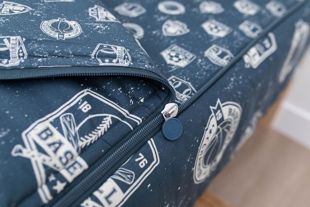 Beddy's Sports Theme Boys Durable Zipper Bedding, Bed in a Bag, Blue Sheets with Baseball, Football, Basketball, Soccer Comforter, Pillowcase & Pillow Sham, Easy to Make & Wash, Kid Zip Bedding