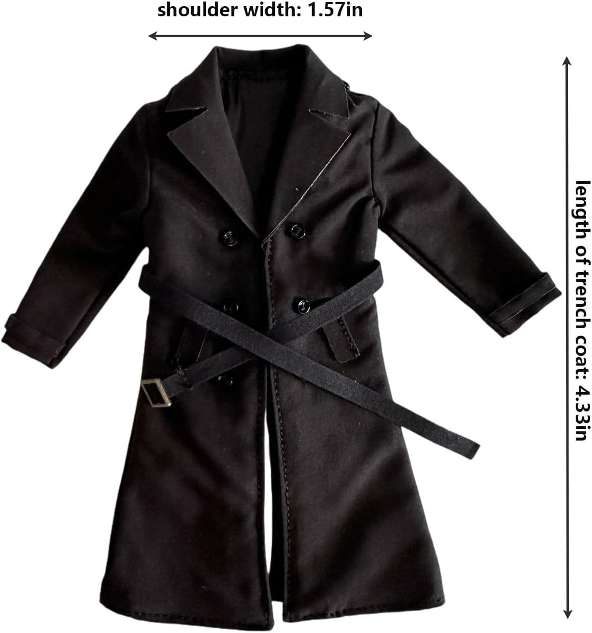 1/12 Action Figure Clothes,Long Trench Coat for 6" Action Figures,1:12 Scale Miniature Coat-only Clothing (Black)