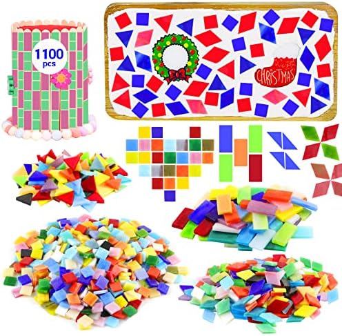 Csdtylh 1100 Pcs Mosaic Tiles, Glass Mosaic Tiles for Crafts Bulk, Stained Mosaic Glass Pieces, Mosaic Supplies for Home Decoration, Art Crafts, DIY Projects, Opaque (Mixed Shape)