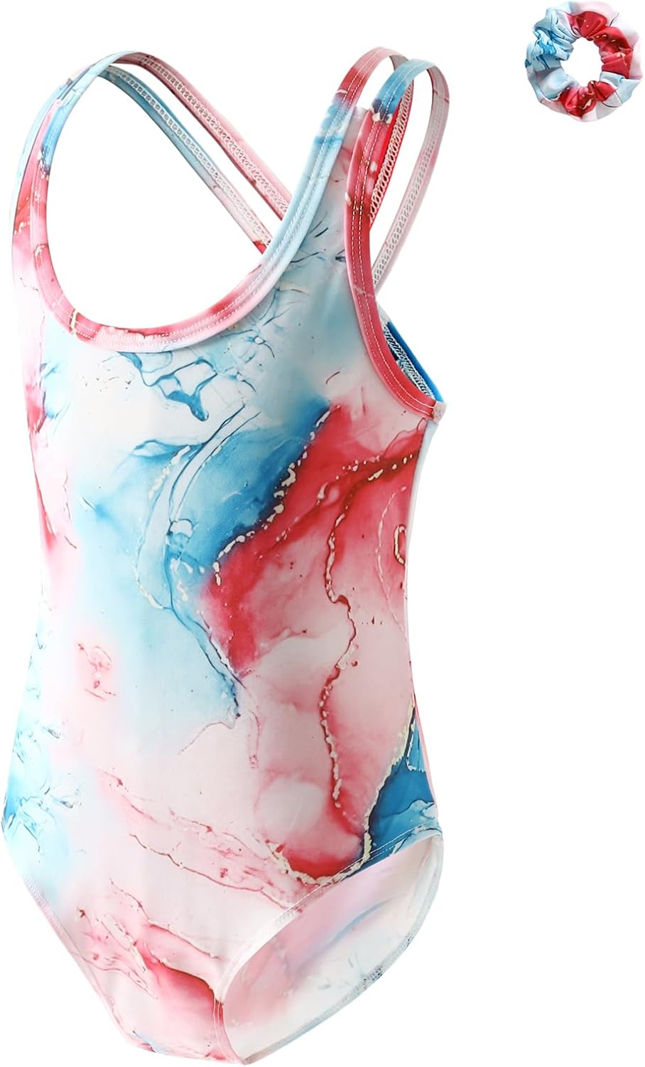 (Size 5-6Y) Girls One Piece Swimsuit Cute Crossback Bathing Suits Quick Dry Kids Beach Swimwear 4-12Y 9-10 Years Multicolor