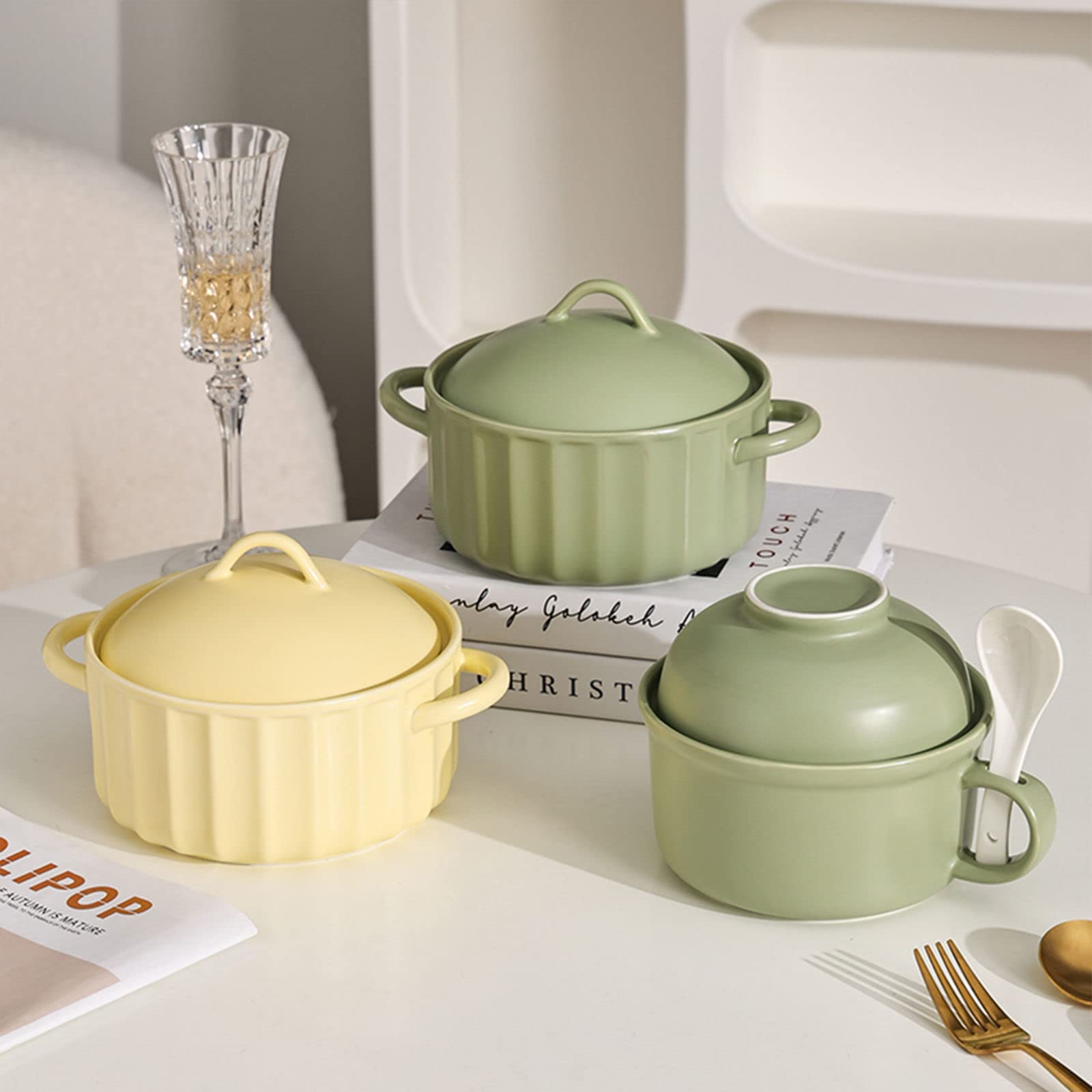 Bol à ramen,saladier,/Bol en céramique avec couvercle, tasse à soupe avec couvercle, bols à nouilles ramen lavables au micro-ondes, for dortoir, maison, bureau-jaune-650 ml/23 oz ( Color : 950ml/33.5o