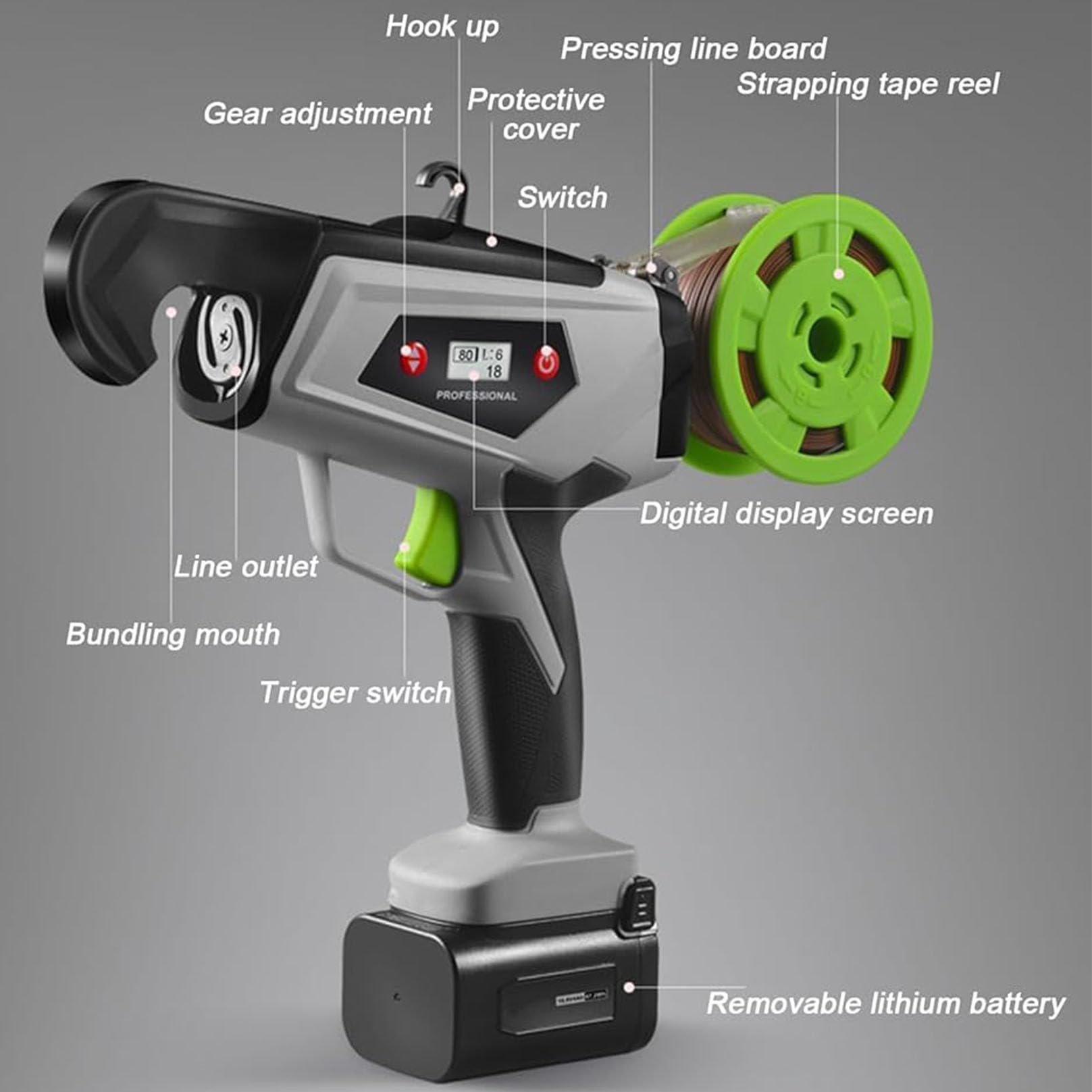 Máquina para Atar Viñas, Máquina Eléctrica para Atar Plantas De Jardinería, Pistola para Uvas, Tomates, Pepinos, Pimientos Y Flores, Atadora Eléctrica De Plantas,con Tijeras de podar （Verde）