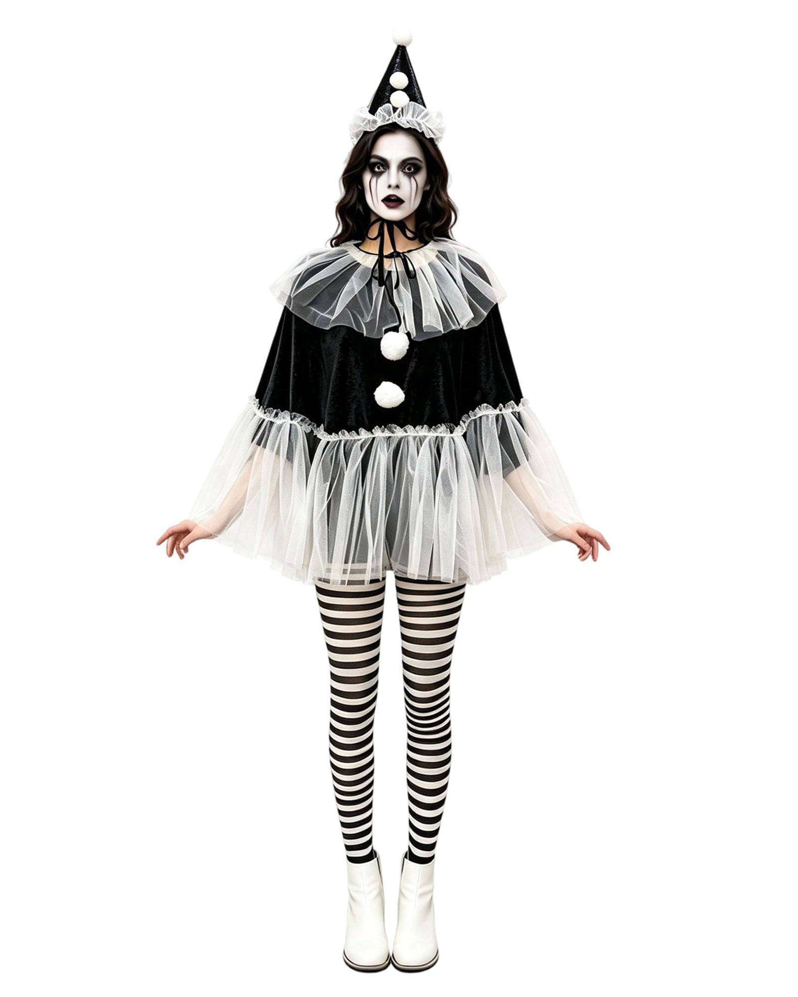 Cusghjbsg Women Clown Fancy Dress Costume Tulle Cape Set Halloween Cosplay Outfit (Black A, One Size)