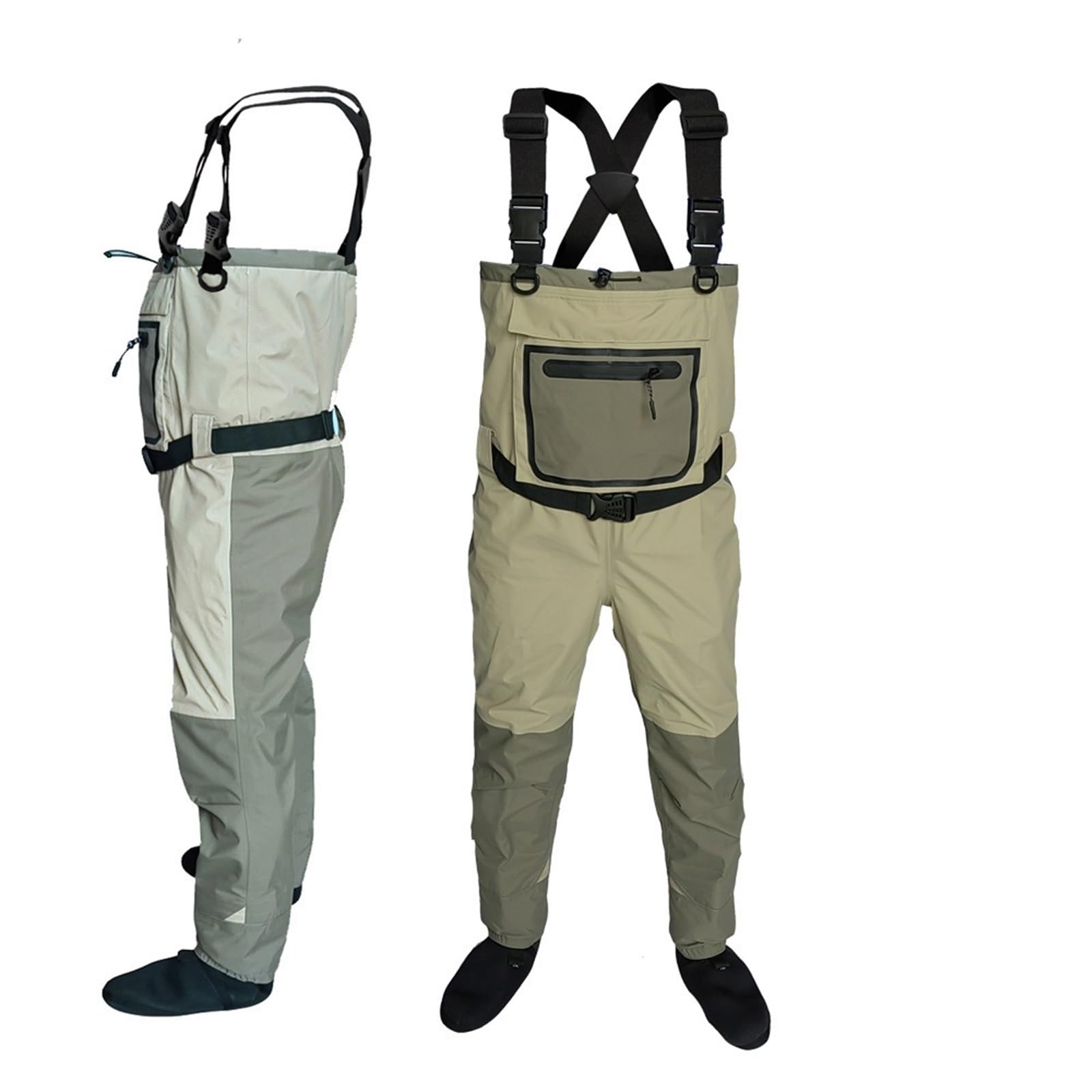Wathose Herren wasserdichte und atmungsaktive Wathose for Fliegenfischen mit Neoprenfuß for Herren, Floßjagd, schnell trocknend