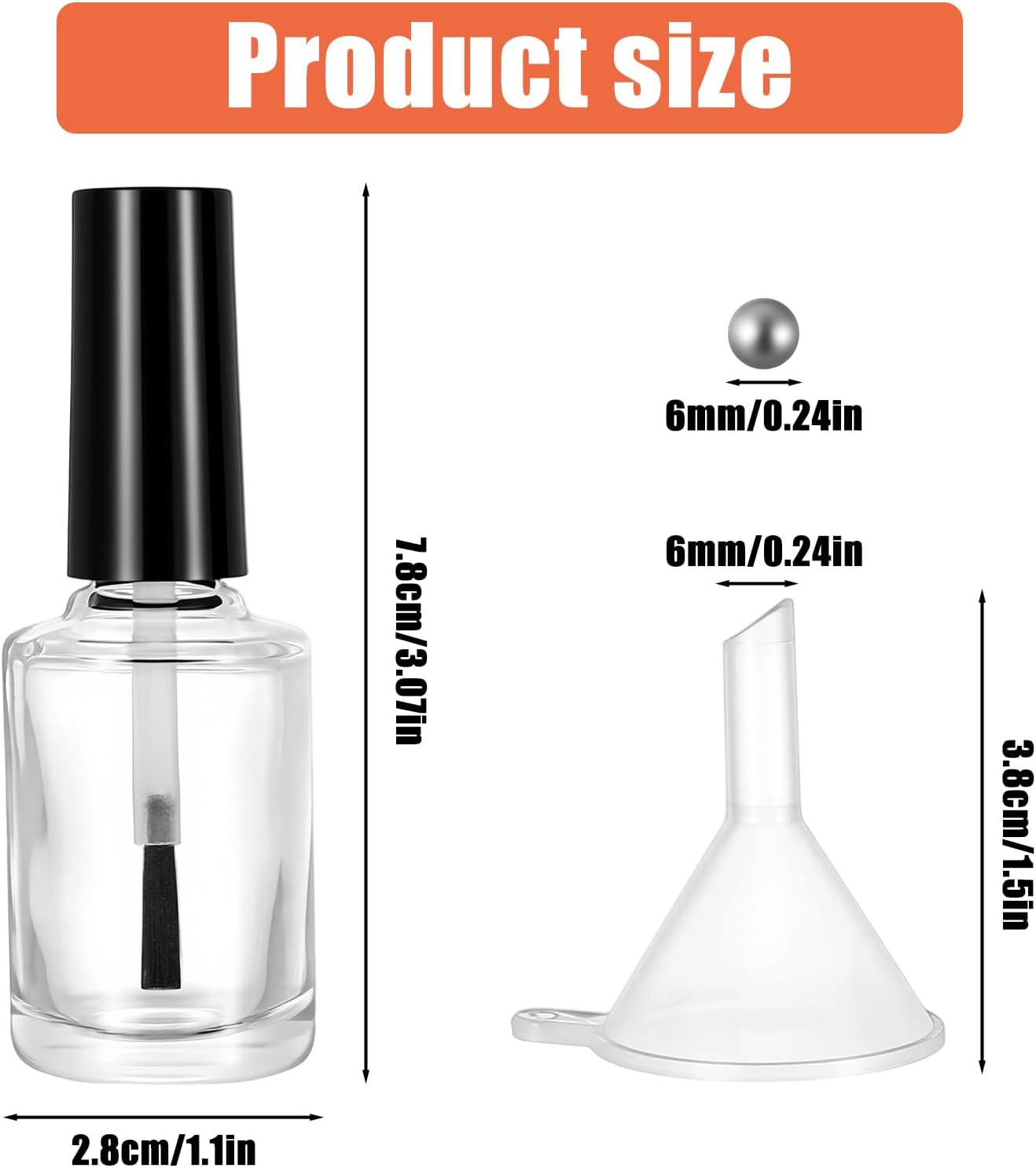 Yolev 3pcs Empty Nail Polish Bottles with Brush 15ml Glass Empty Fingernail Polish Bottles with Cap Funnel Mixing Balls Nail Polishs Container For Nails Art Samples