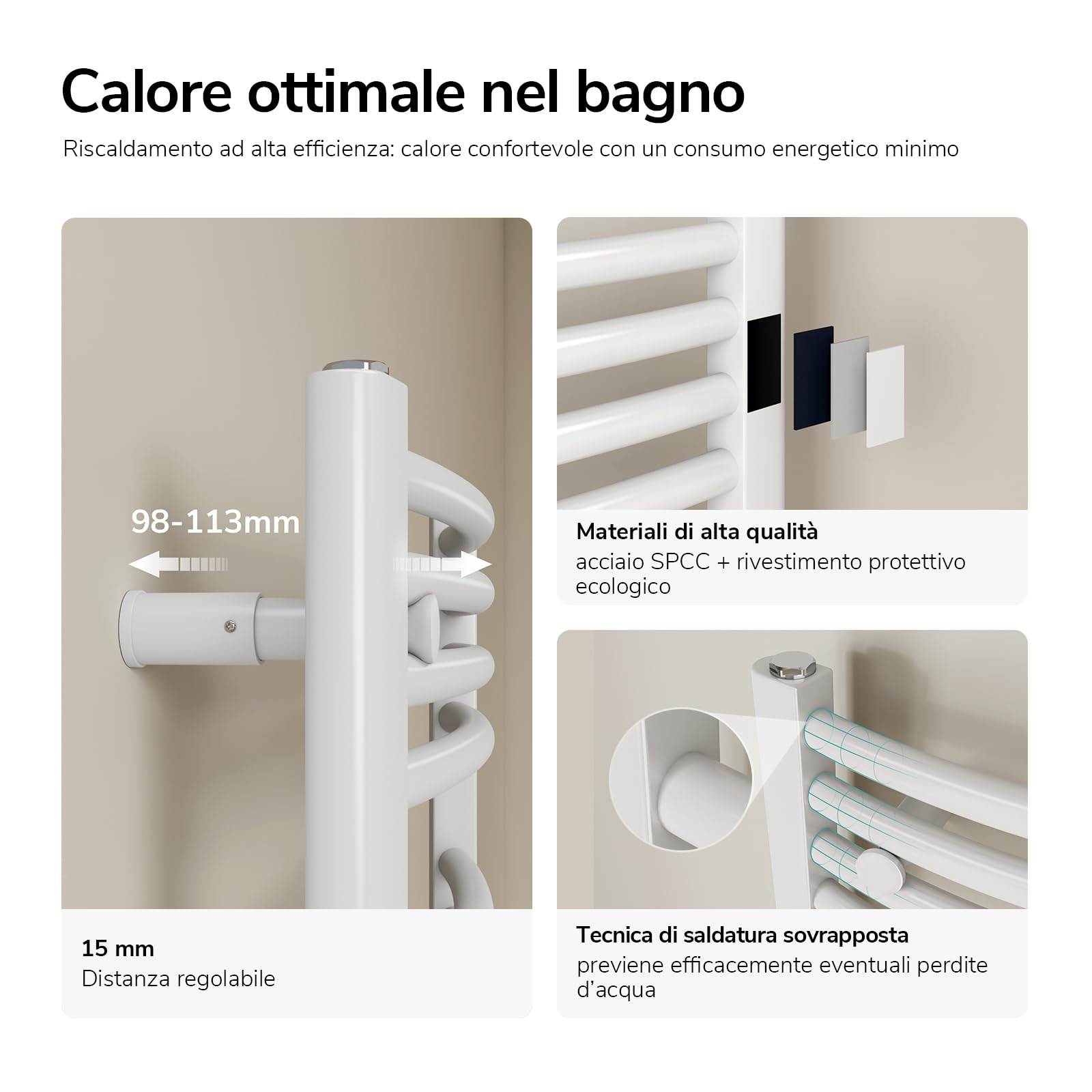 EMKE Radiatore da Bagno, 120 x 40cm, 500W, Scaldasalviette con WIFI Termostato, Curvo, Bianco, Termoarredo Asciugamani da Bagno