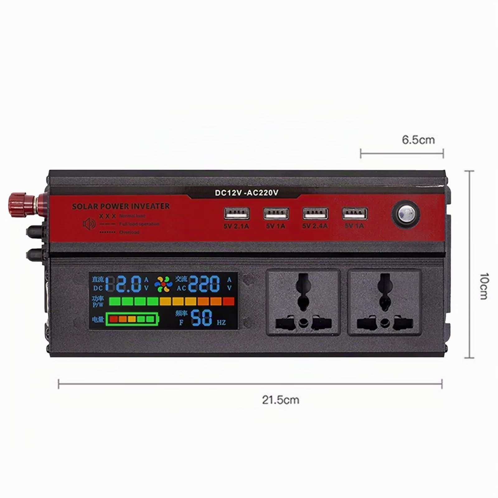 Générique Convertisseur Onduleur 12V à 220V 5000W avec Ports USB et Prises Électriques pour Voiture, Camping-Car, Camion