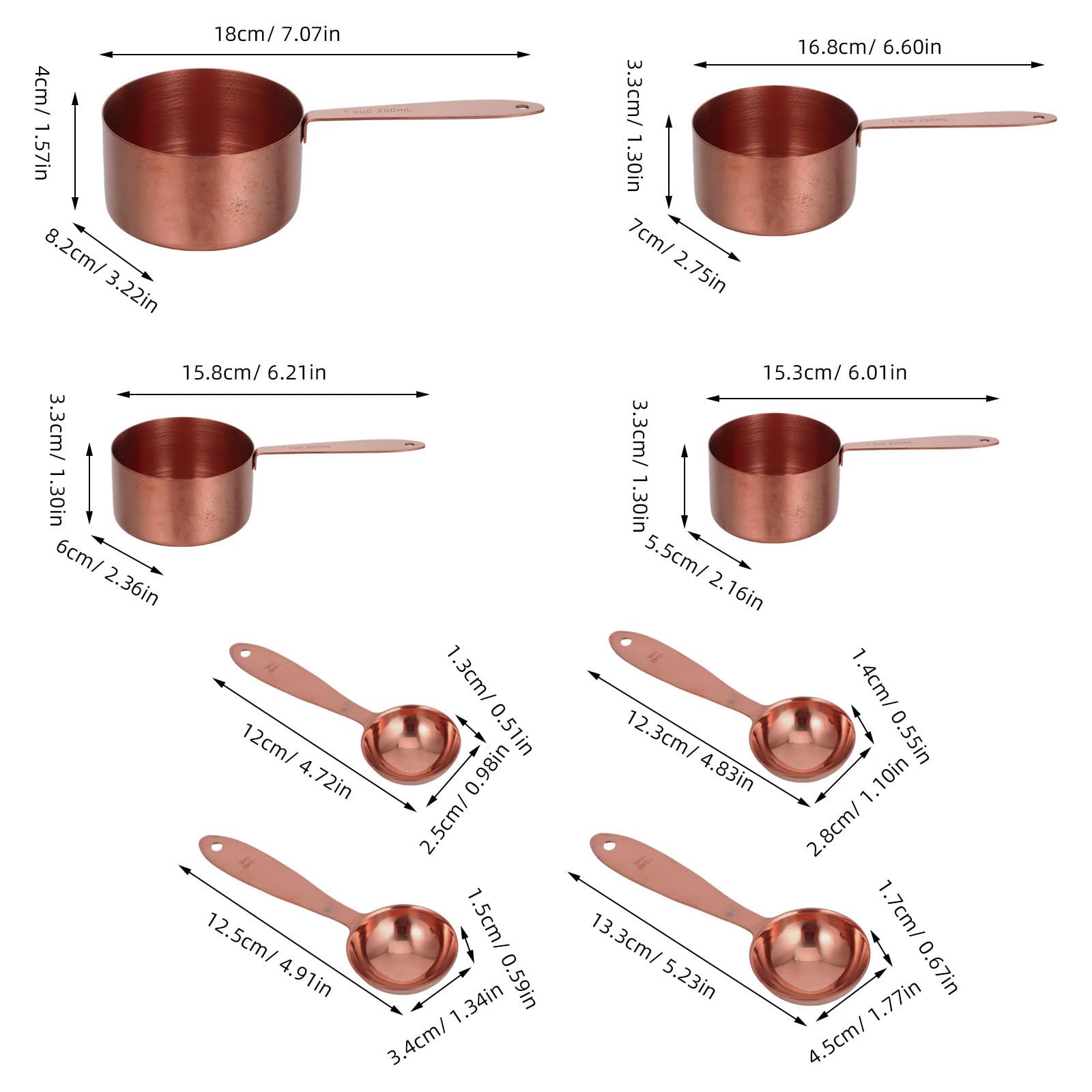 Set de Cuillères Doseuses Multifonctions en Acier Inoxydable 8 Pièces Graduation Précise Design Ergonomique pour Mesurer Café et Pâtisserie