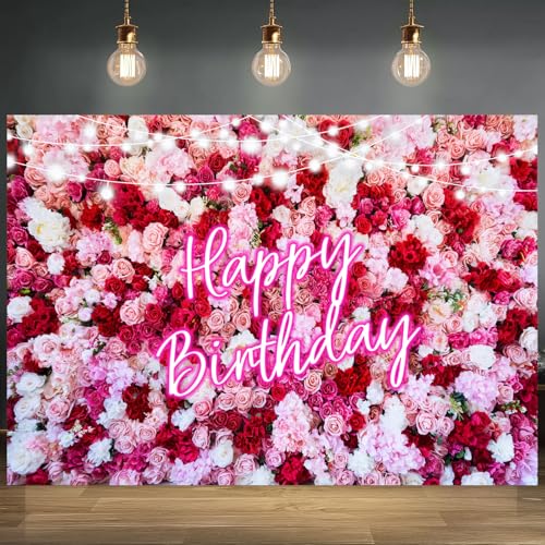 Fondo Rosas Rosado Feliz Cumpleaños 7x5 pies miniatura 4