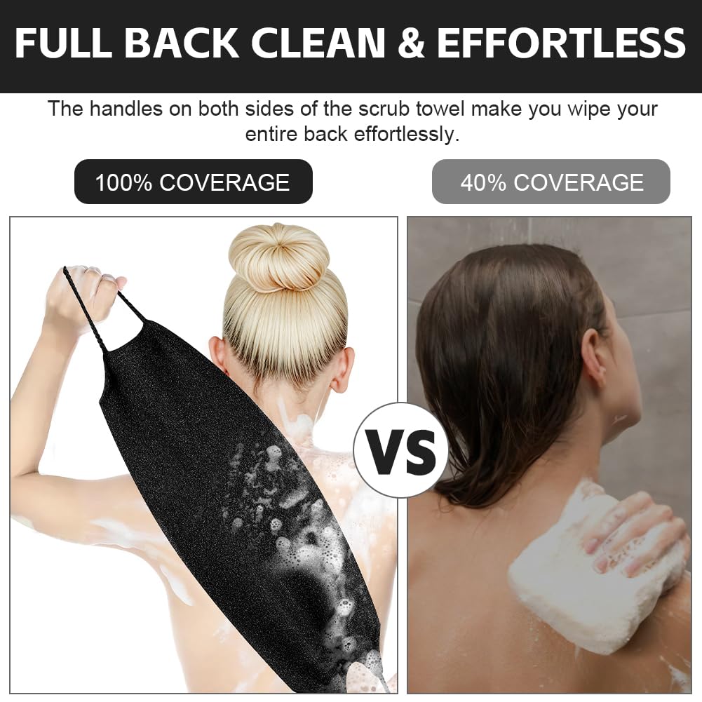 Vicloon Gant de Douche Exfoliante, 4PCS Gants de Bain Exfoliants, 1PCS Sangle de Bain, Gommage Du Dos pour La Douche, Élimine Peaux Mortes, Poils Incarnés, Impuretés, Toutes Peaux (Noir)