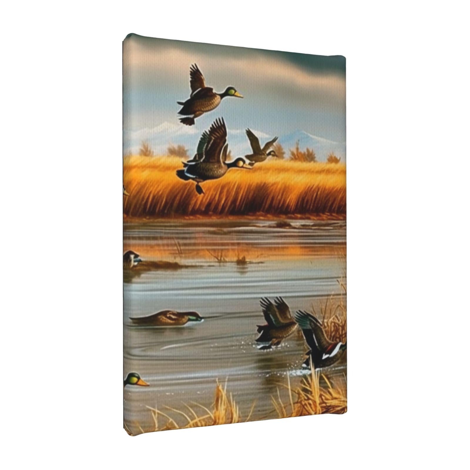 YKLJG Hunting Flying Wild Duck 5 Printed Wall Art Canvas Painting 20x30 CM Wooden Framed Picture Painting Artwork Prints for Bedroom Kitchen Home Office Decor