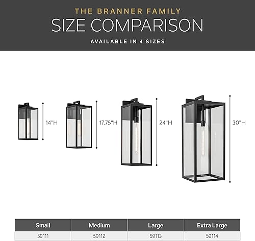 Miniatura 5 de Kichler Branner - Lámpara de pared tradicional para exteriores con cristal transparente para paredes exteriores, puertas exteriores, garaje, porche