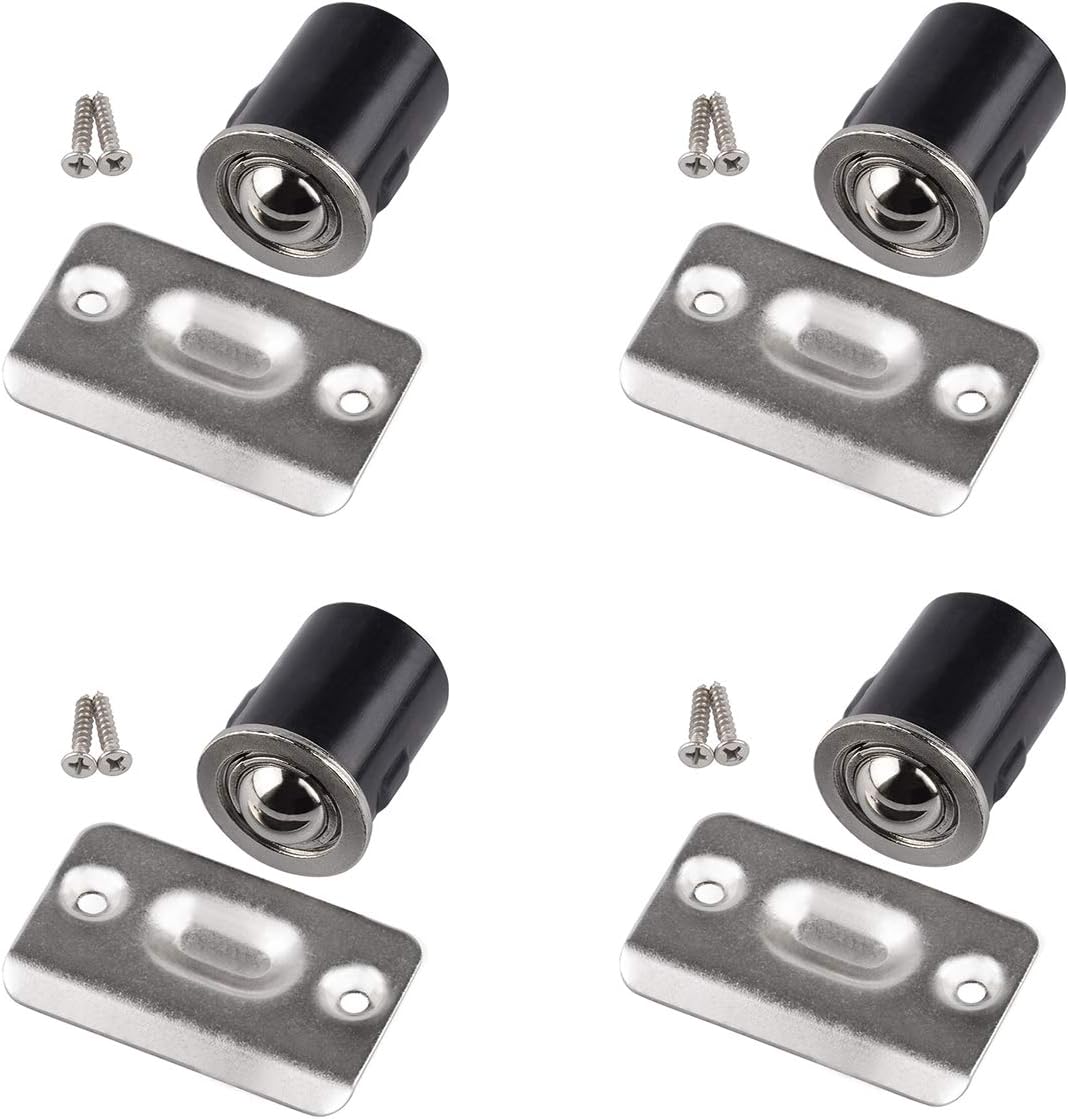 HOMOTEK 4 Pack Drive in Ball Catch with Strike Plate for Closet Doors, Satin Nickel, 13/16 Inch x 1-1/8 Inchs,Die-cast, Adjustable Tension Ball