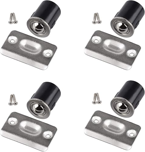 HOMOTEK Paquete de 4 atrapadores de bola con placa de golpeo para puertas de armario, níquel satinado, 1316 pulgadas x 1-18 pulgadas, bola de