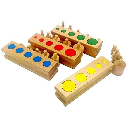NEWSKY Montessori Knobless Cylinders With Socket Kids Early Development Sensorial Material Colorful Cylinder Ladder Blocks