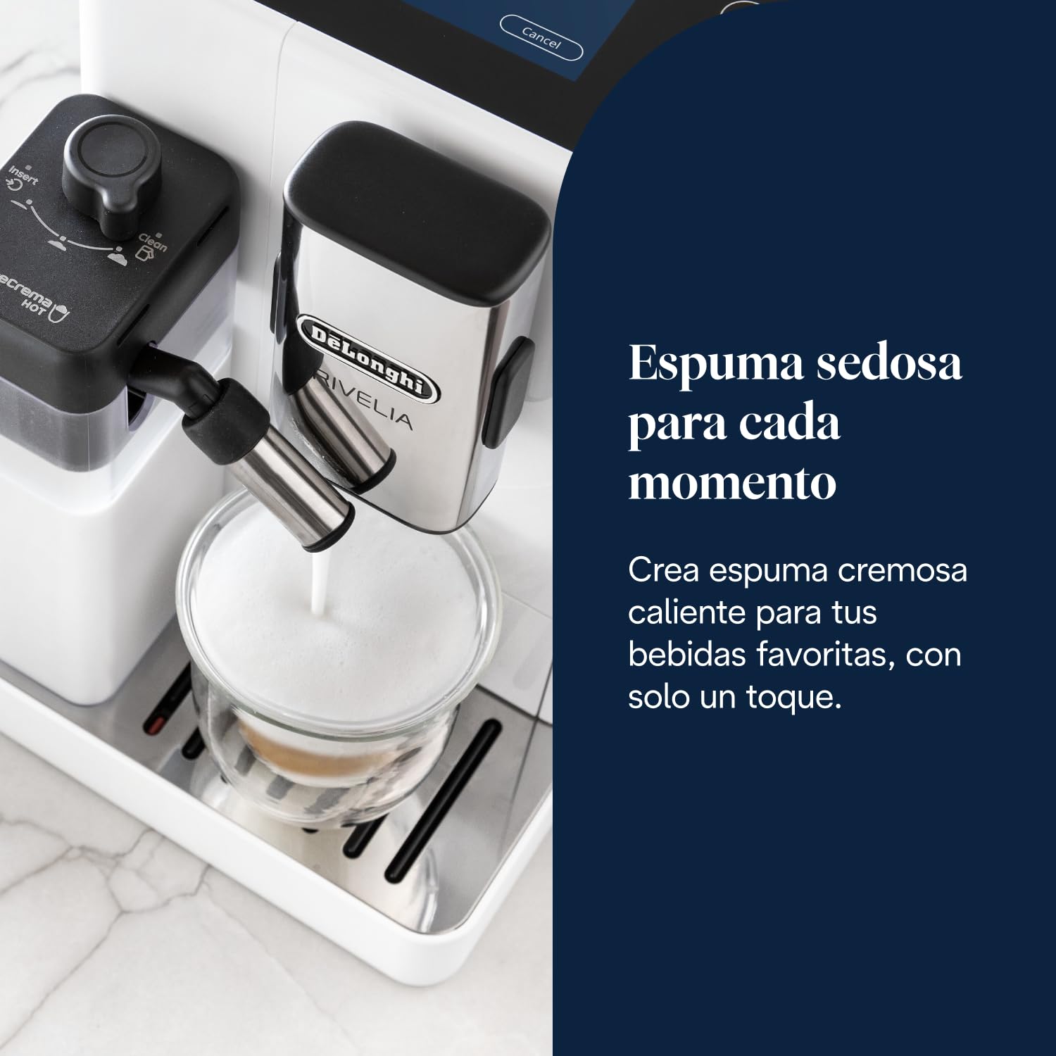 De’Longhi Rivelia – Cafetera Superautomática, LatteCrema Jarra de leche automática, 16 Bebidas One-Touch, Pantalla Táctil, Depósitos de Granos de Café Intercambiables, Blanco (EXAM440.55.W) — view 9