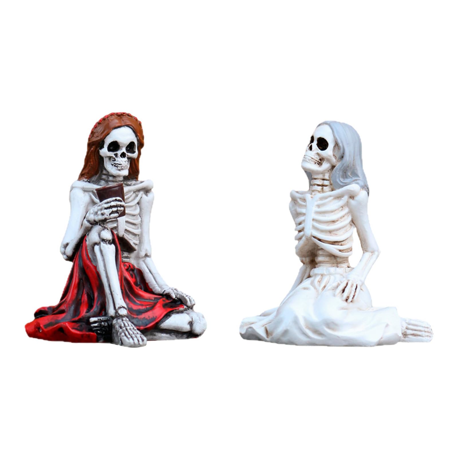 Qusinfc Realistic Skeleton Girl Sculpture Resin Halloween Ornament for Desk, Shelf, Home Scary Party Decoration Shelf
