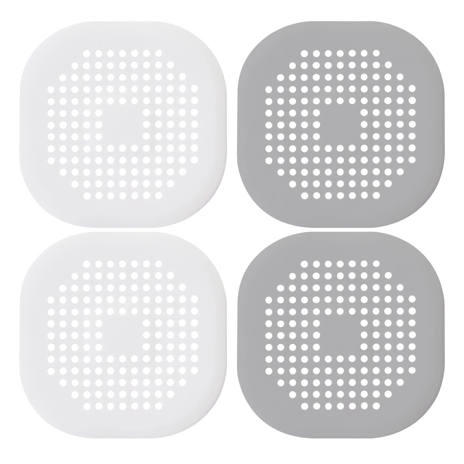 HDKAJL 4 Pcs Drain Cover/Set, Bath Plug, Sink Strainer, Suitable for Shower, Bathroom, Kitchen, Bathtub Sinks, Silicone Suction Cup High Adsorption Capacity, Stain And Odour Resistant(Grey, White)